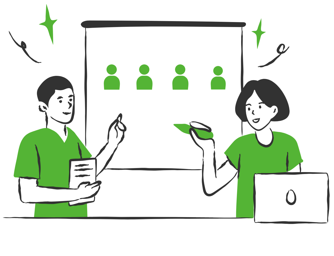 Green calendar illustration with a pencil and sticky notes, representing content planning and editorial schedules.